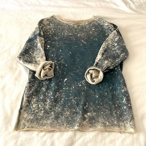 Free People Blue and Cream Speckled Pullover Sweatshirt